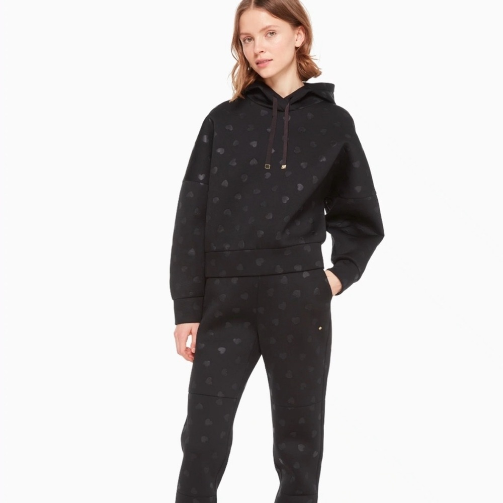 Kate Spade embossed Heart Hoodie and Jogger Set Black Sz M